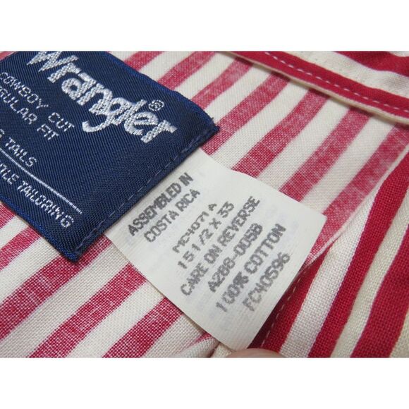 Mens Wrangler Pearl Snap X Long‎ Tails Button Front Shirt Red Candy Cane 15.5 33 - Picture 8 of 10